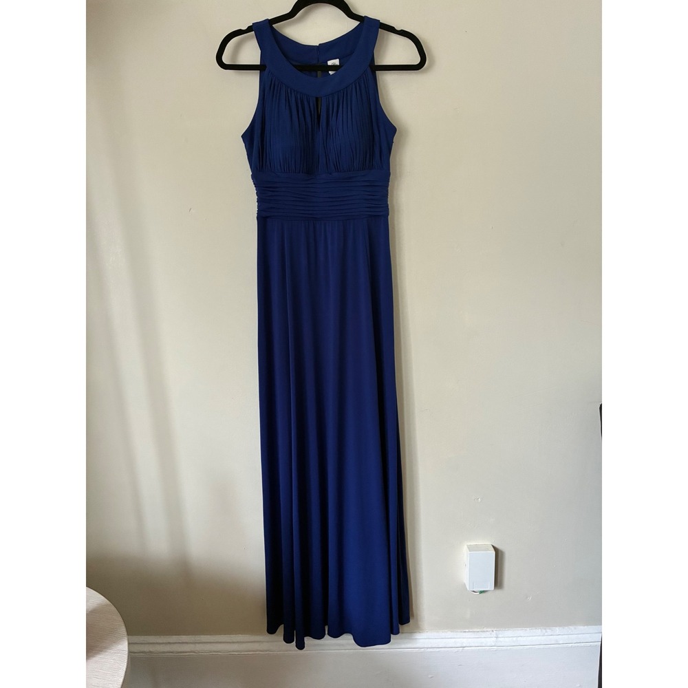 Sangria Royal Blue Pleated Keyhole Neck Empire Waist Maxi Dress Womens 6